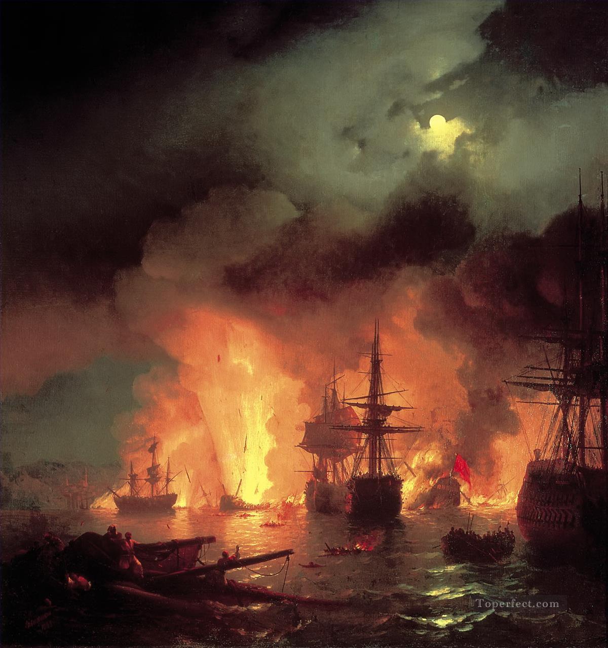 Chesma battle Naval Battle Oil Paintings